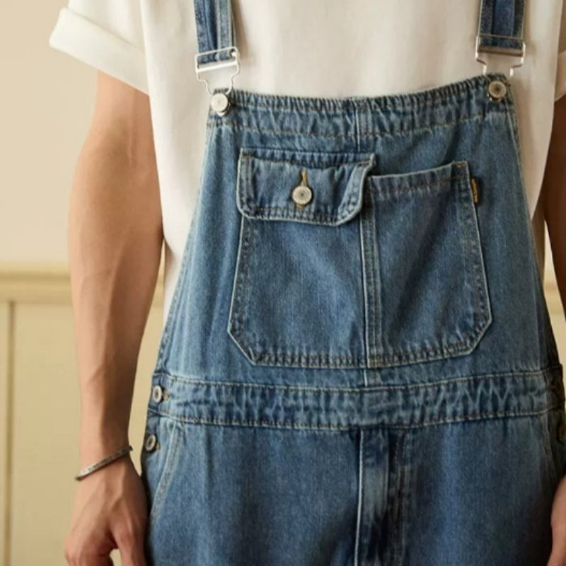 Retro Straight-Leg Cargo Denim Overalls