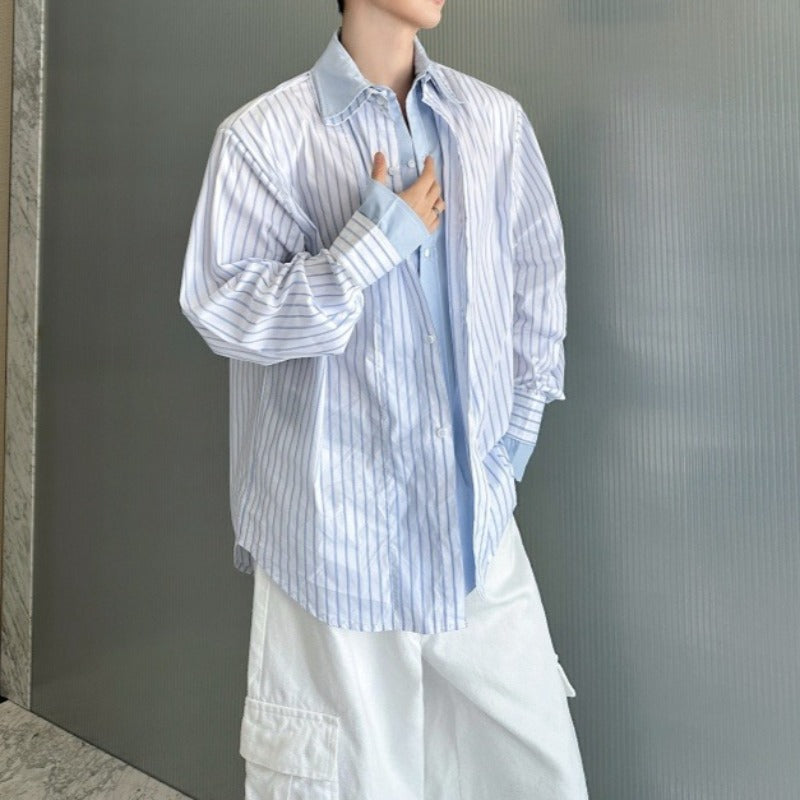 Striped Faux-layered Collared Shirt