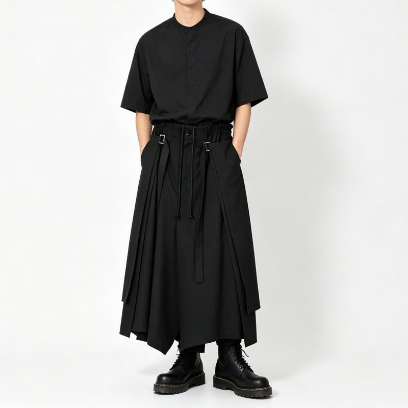 Japanese High-Waisted Drawstring Wide-Leg Pants