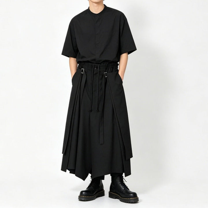 Japanese High-Waisted Drawstring Wide-Leg Pants