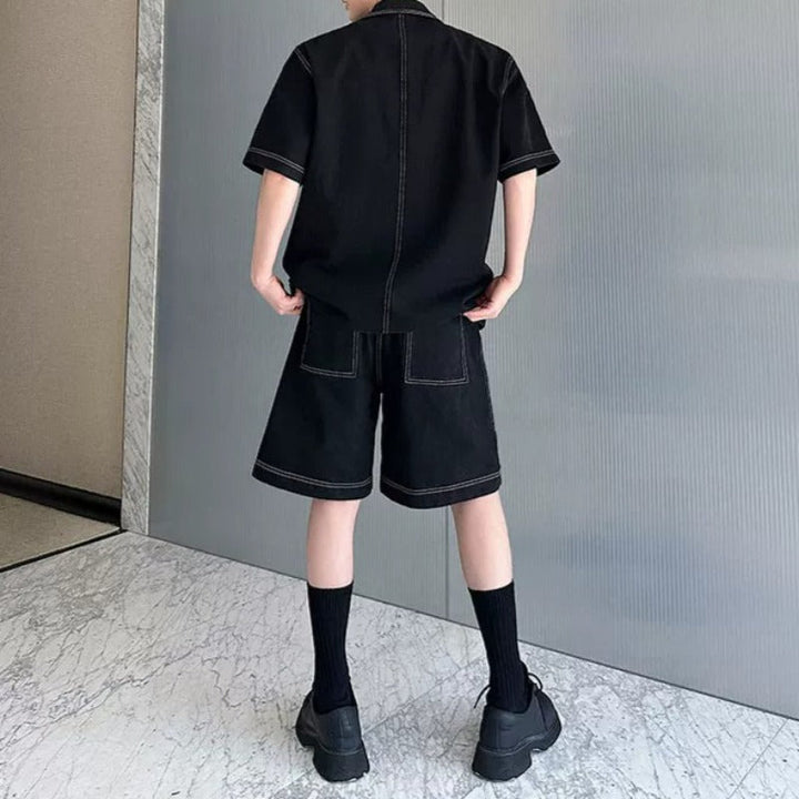Washed Denim Relaxed-Fit  Two-piece Set