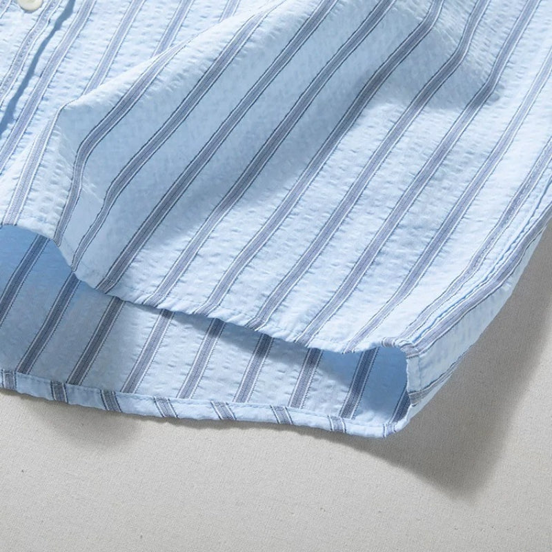 Striped Seersucker Breathable Loose Casual Shirt