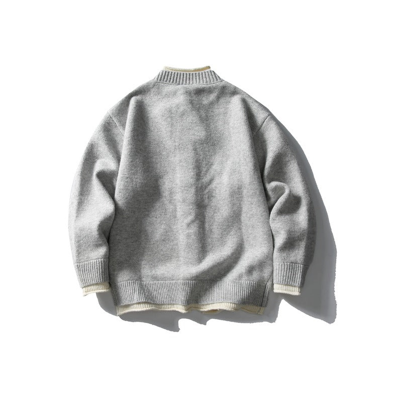 Japanese Faux Two-piece Loose Casual Knit Cardigan