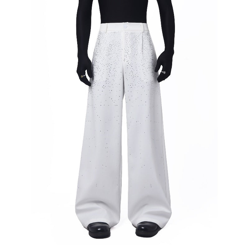 Starry  Hot-Fix Rhinestone Detail Casual Trousers