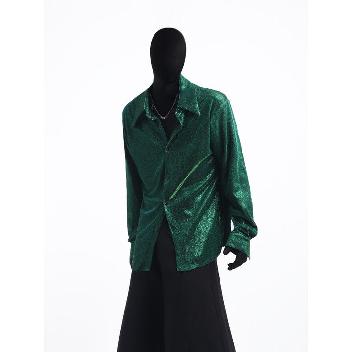 Reflective Starry Mesh Shoulder-Pad Shirt