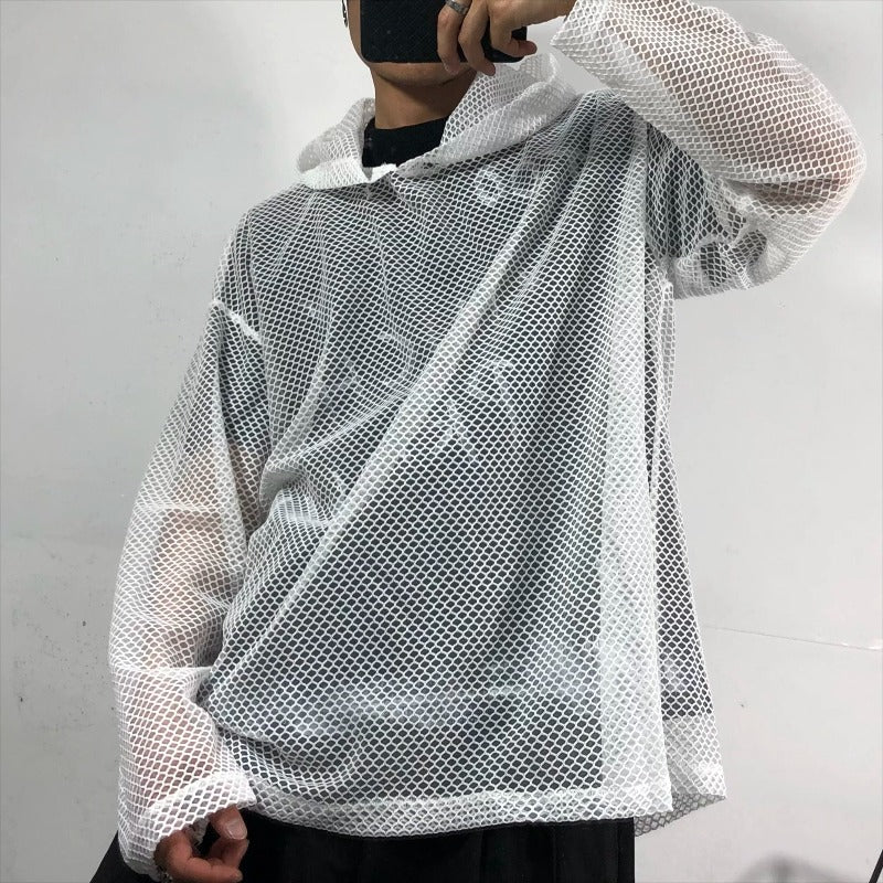 Loose-Fit Mesh Cutout Hoodie