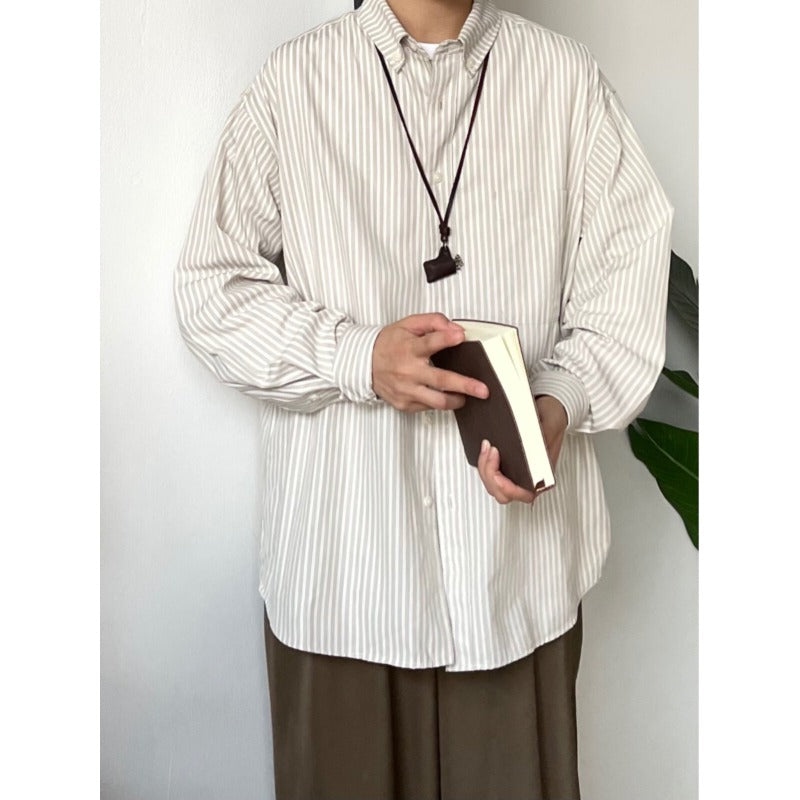 Japanese Striped Loose-fitting Long-sleeved Shirt