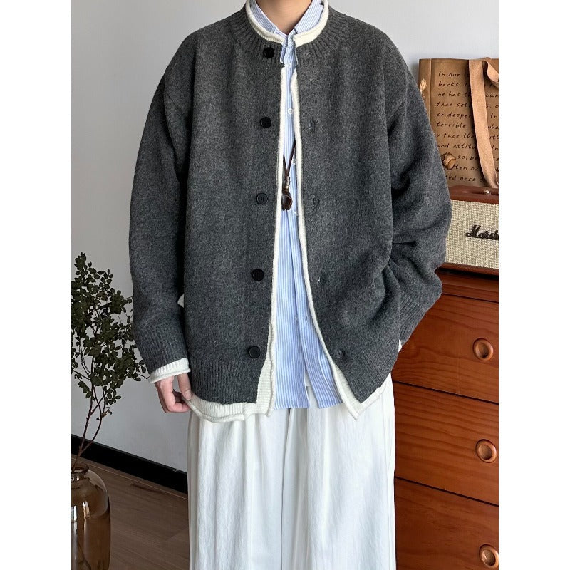 Japanese Faux Two-piece Loose Casual Knit Cardigan