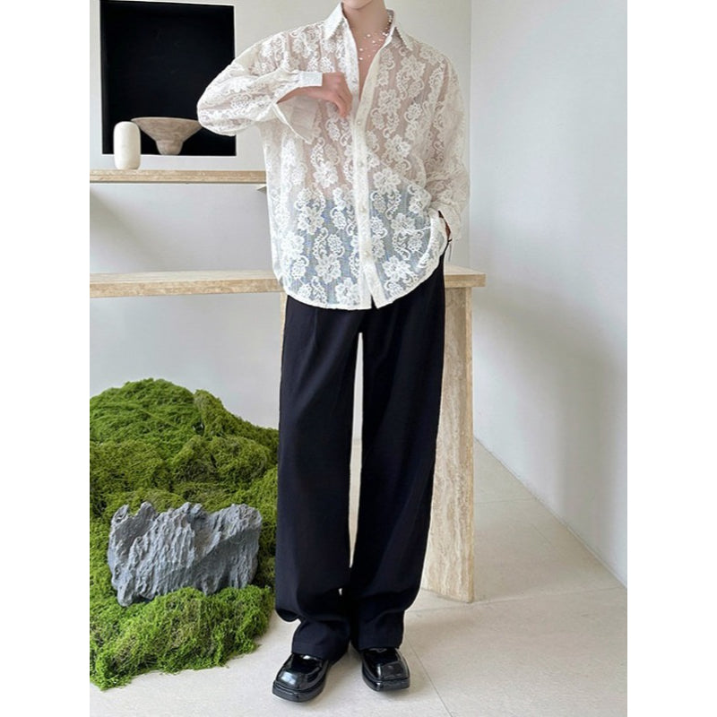 Lace and Beaded Long-sleeved Shirt