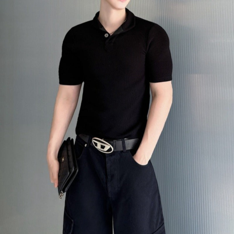 Solid-color Slim-fit Collared T-shirt