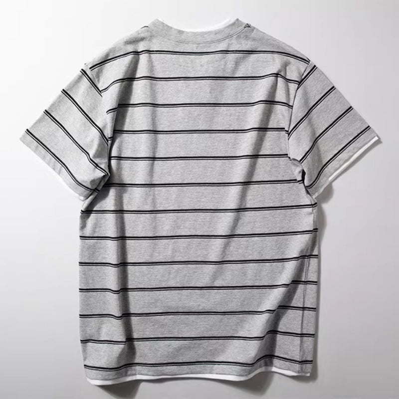 Loose-fitting Casual Two-piece Color-blocked Striped T-shirt