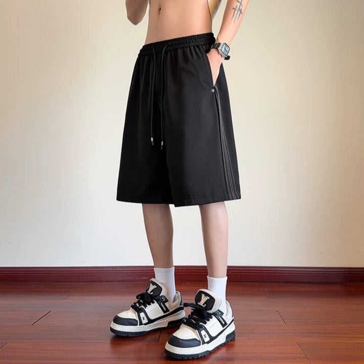 Cooling Ice Silk Contrast Stitching Relaxed Fit Straight Leg Shorts