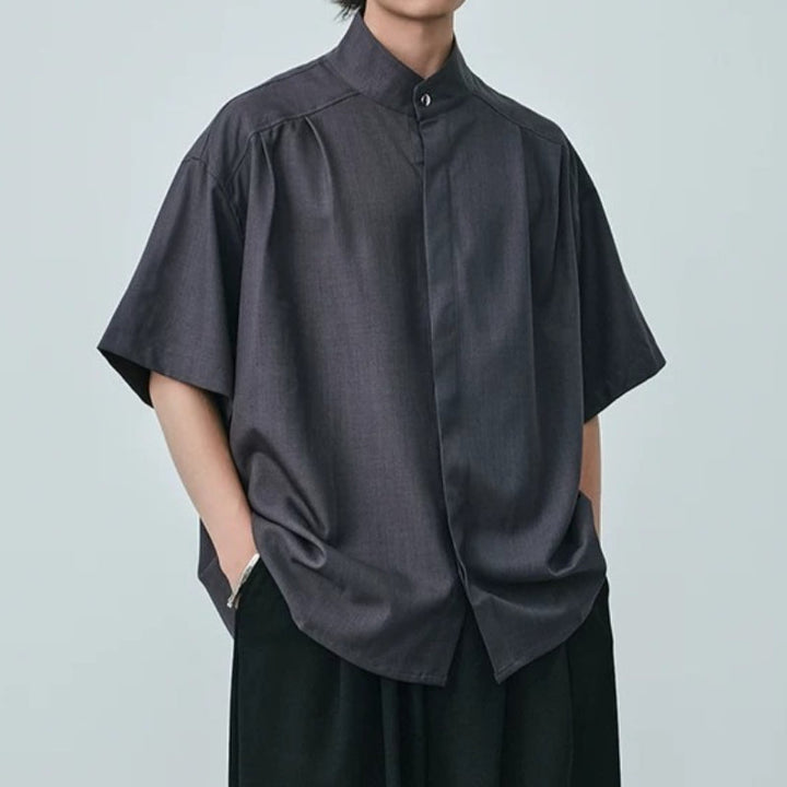 Stand-up Collar Draped Shirt