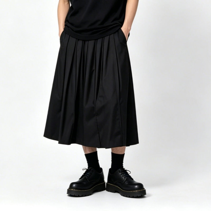 High-Waisted Pleated Wide-Leg Culottes Skirt-Pants