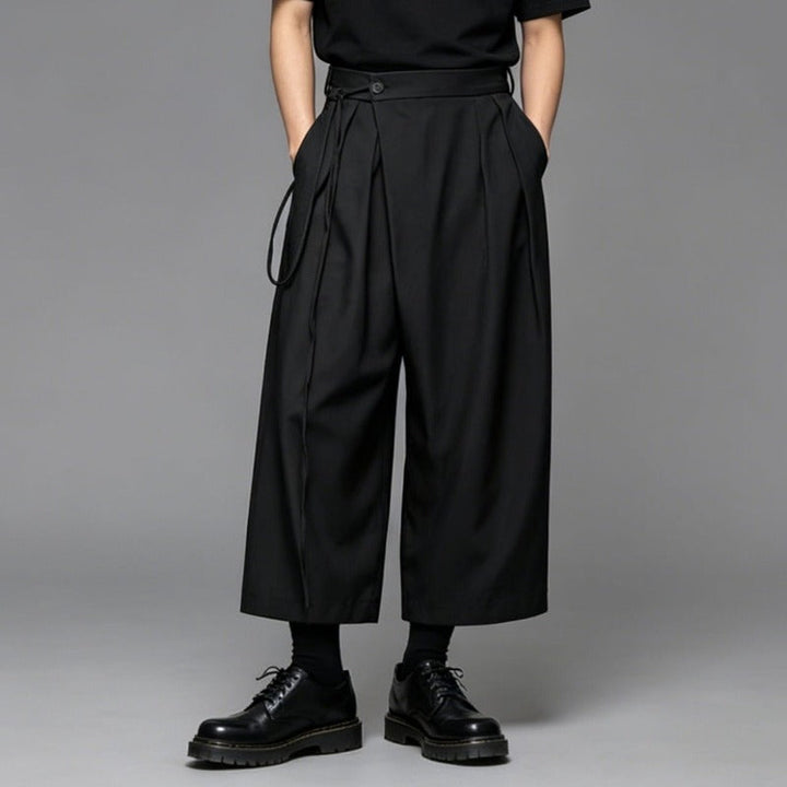 Japanese High-Waisted Wide-Leg Cropped Trousers
