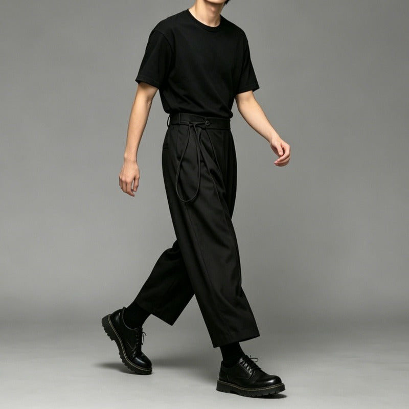 Japanese High-Waisted Wide-Leg Cropped Trousers
