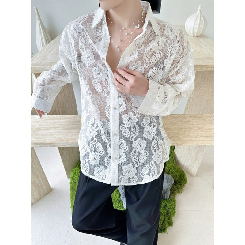 Lace and Beaded Long-sleeved Shirt