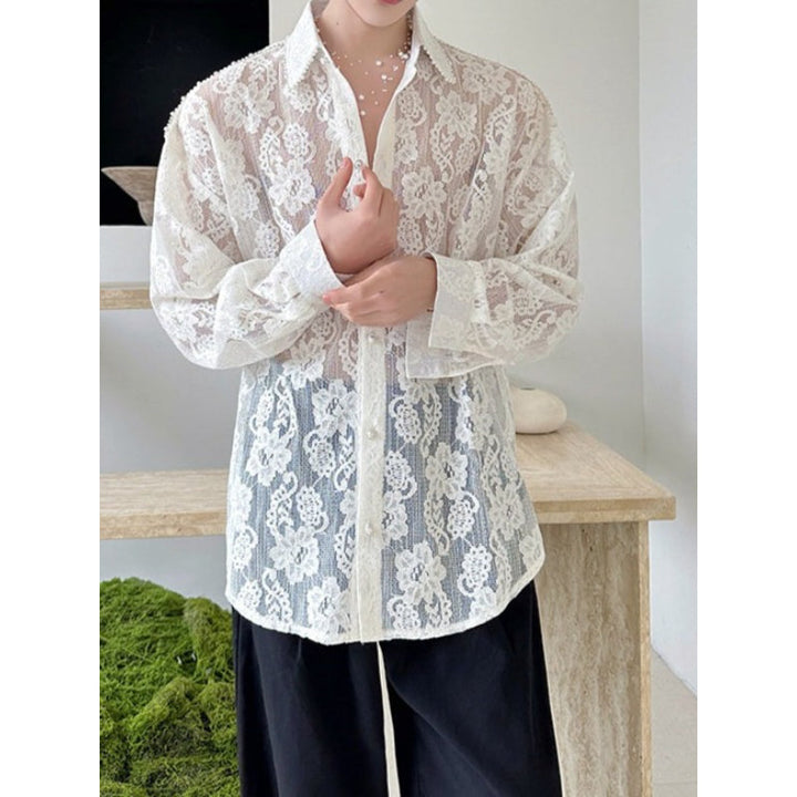 Lace and Beaded Long-sleeved Shirt