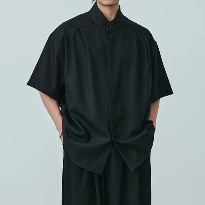 Stand-up Collar Draped Shirt
