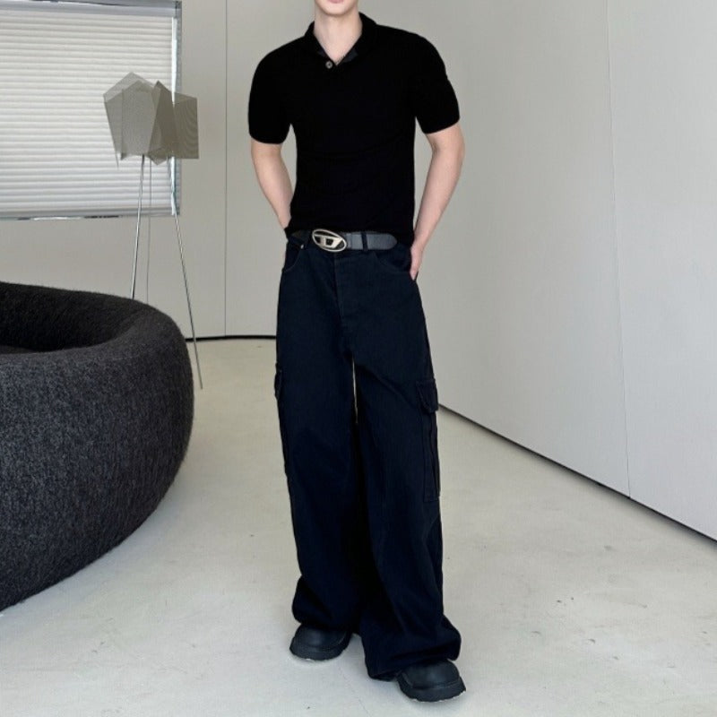 Solid-color Slim-fit Collared T-shirt