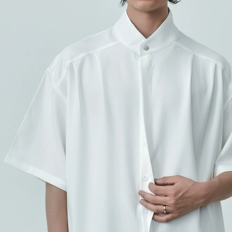 Stand-up Collar Draped Shirt