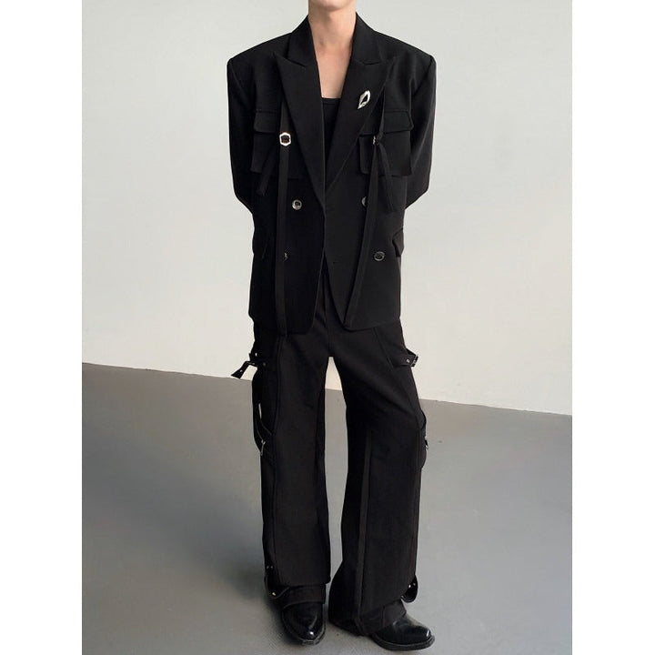 Ribbon-designed Padded-shoulder Suit Jacket