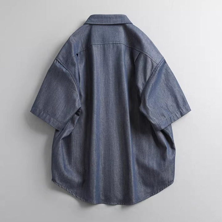 Casual Retro Twill Faux Denim Loose Collar T-Shirt