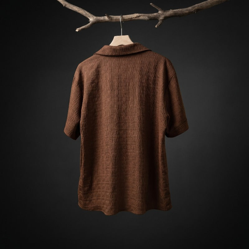 Japanese Textured Jacquard Collar Loose-Fit Shirt