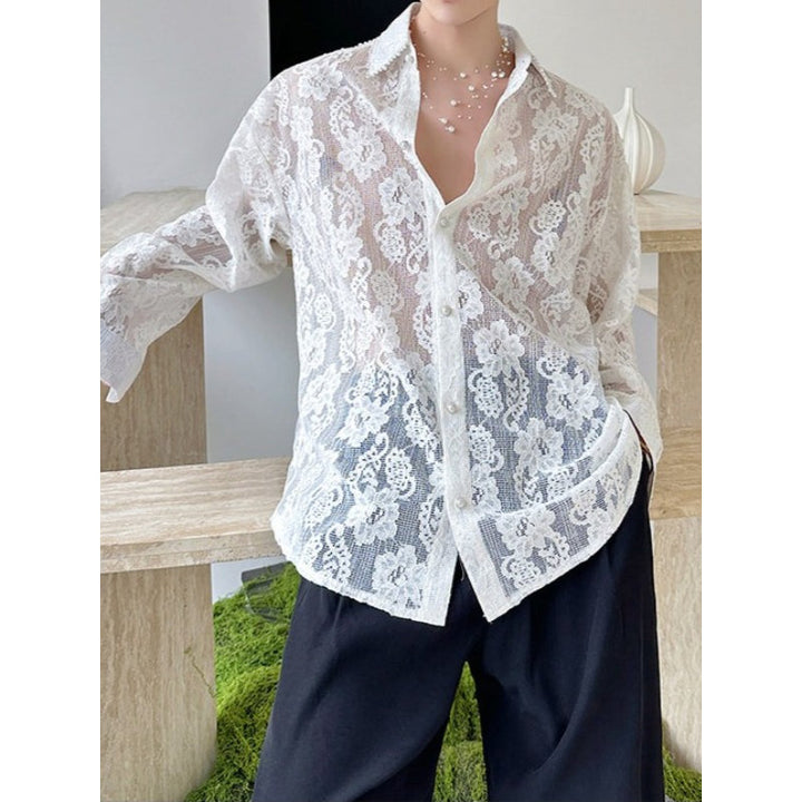 Lace and Beaded Long-sleeved Shirt