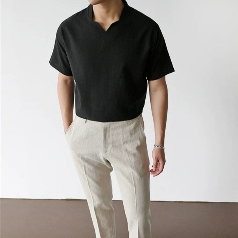 Casual Cotton-Linen Straight-Leg Trousers