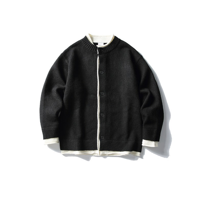 Japanese Faux Two-piece Loose Casual Knit Cardigan