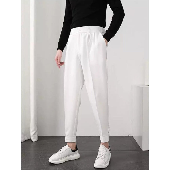 Slim-Fit Tapered Dress Trousers with Fluid Drape