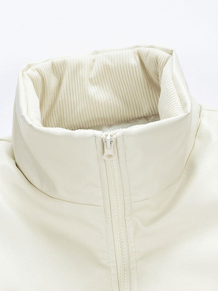 Corduroy PU Patchwork Puffer Coat