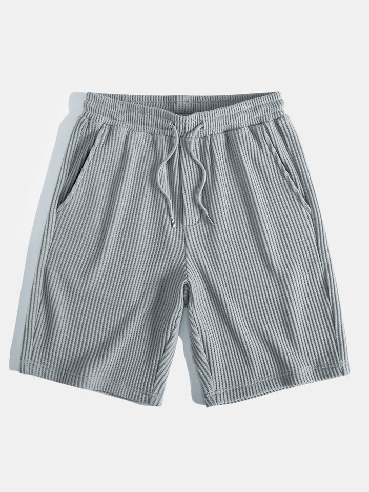 Short Sleeved Waffle Polo &amp; Drawstring Knitted Waffle Shorts