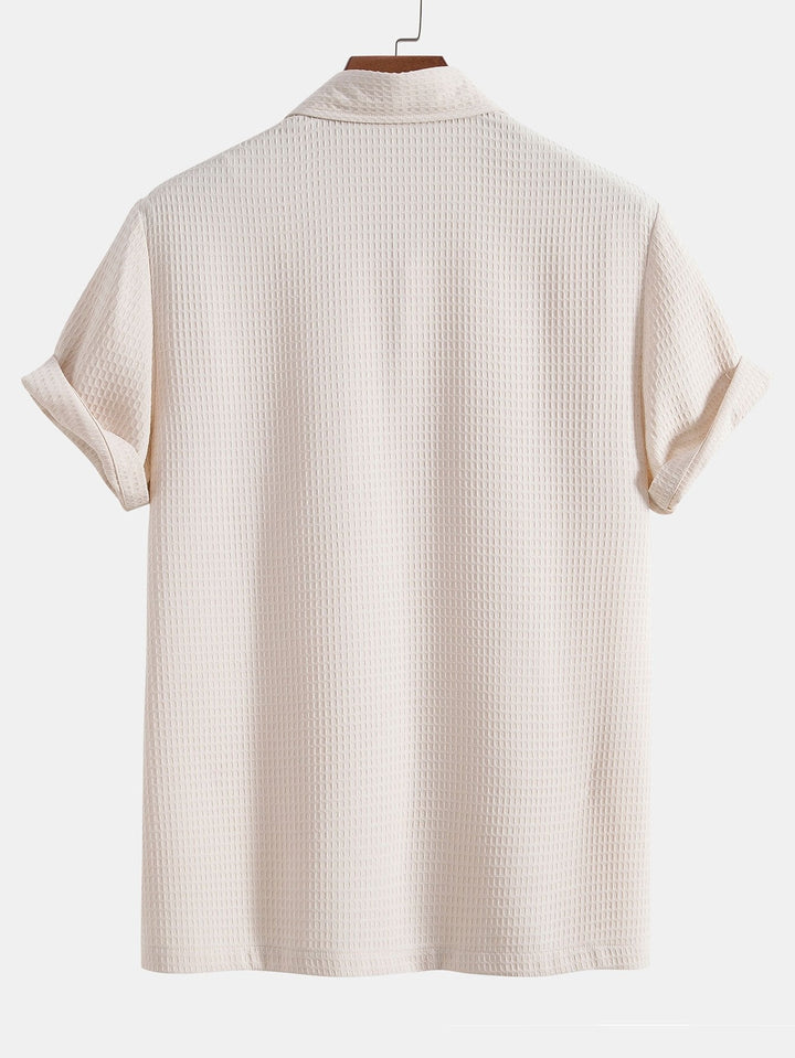 Waffle Polo Collar Shirt With Pocket &amp; Waffle Shorts
