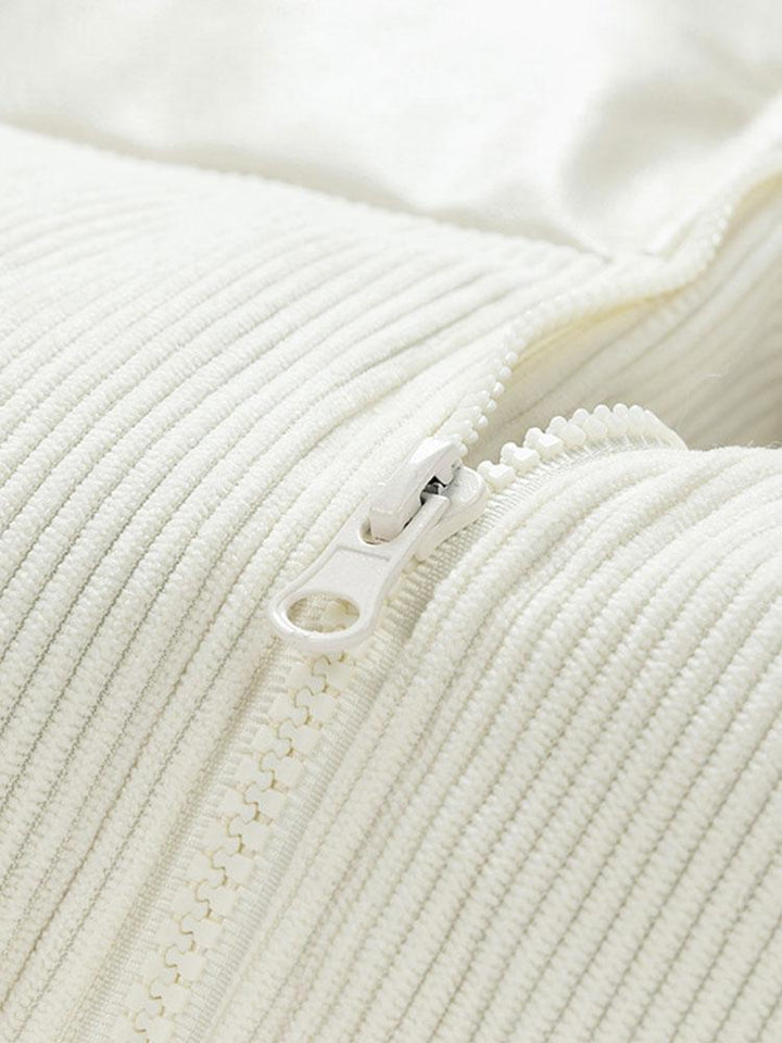 Corduroy PU Patchwork Puffer Coat