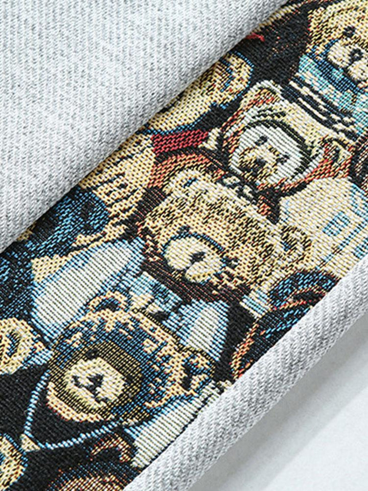 Bear Print Patchwork Straight Leg Pants