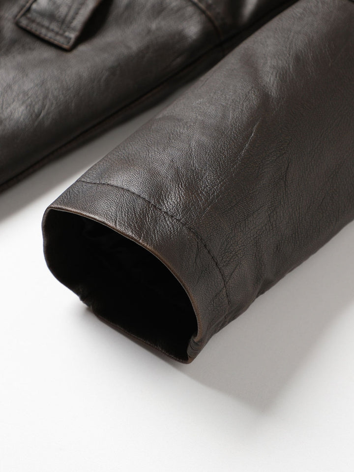 Long Lined Faux Fur Lined PU Leather Overcoat