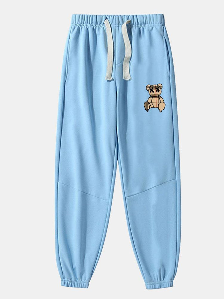 Plaid Pattern Dissolving Bear Print Cotton Blend Jogger Pants