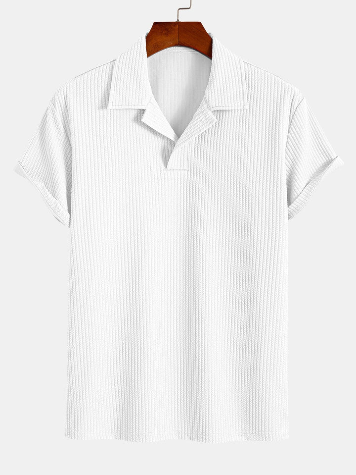 Ribbed Cuban Collar Polo &amp; Straight Leg Ribbed Pants