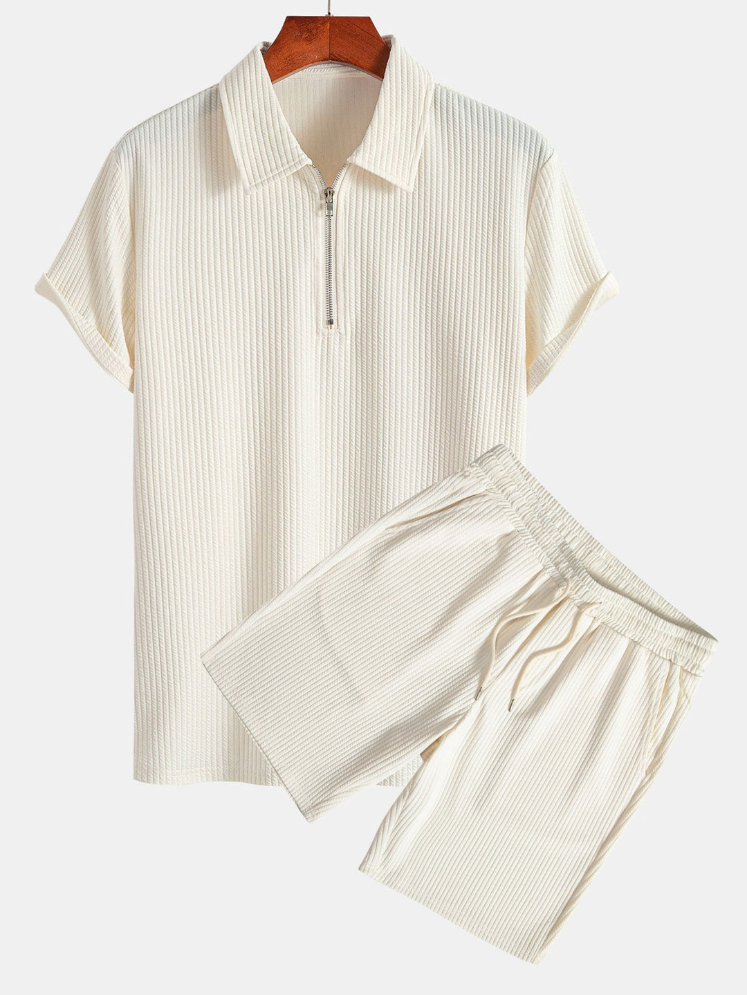 Muscle Fit Ribbed Half Zip Polo &amp; Shorts