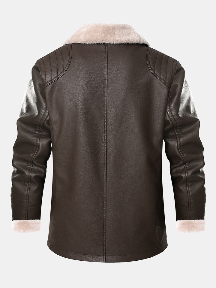 Faux Fur Lined PU Leather Blazer