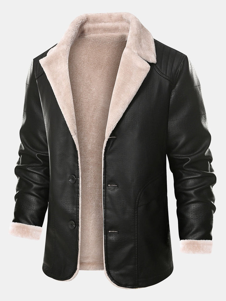 Faux Fur Lined PU Leather Blazer