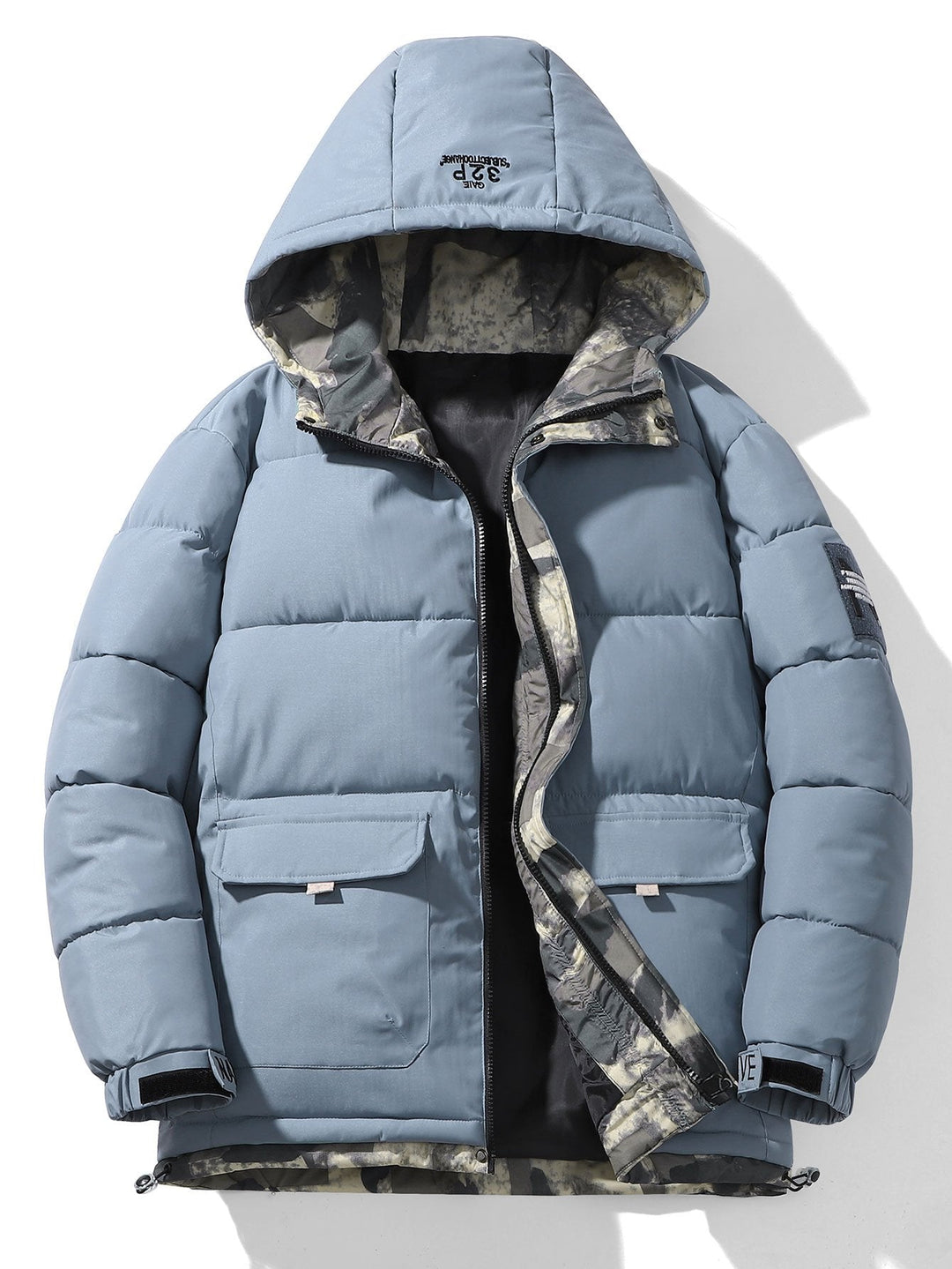 Camouflage Lined Pockets Hooded Puffer Coat