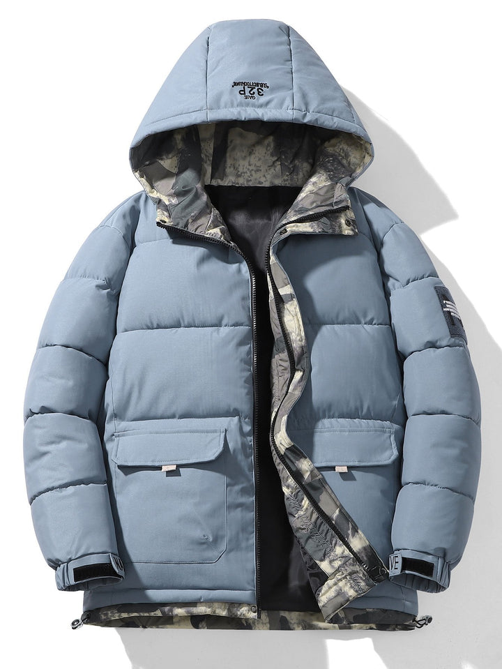 Camouflage Lined Pockets Hooded Puffer Coat