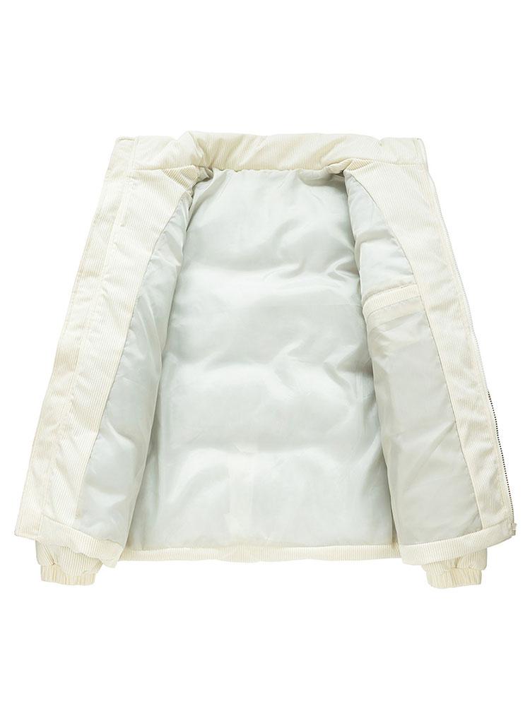 Corduroy PU Patchwork Puffer Coat
