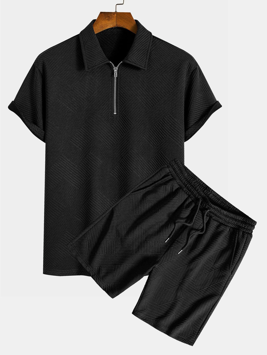Stripe Jacquard Zip Up Polo &amp; Shorts