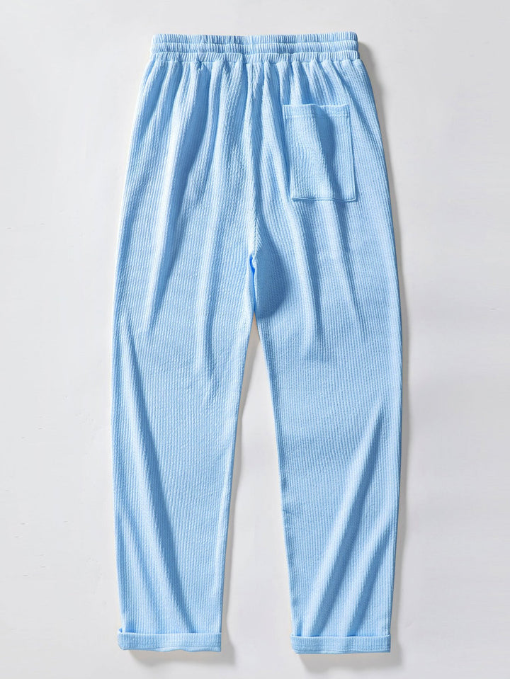 Short Sleeved V-Neck Ribbed Polo &amp; Straight Leg Ribbed Pants