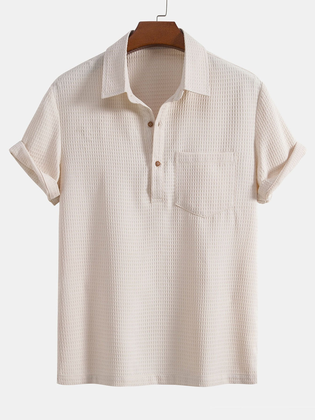 Waffle Polo Collar Shirt With Pocket &amp; Waffle Shorts