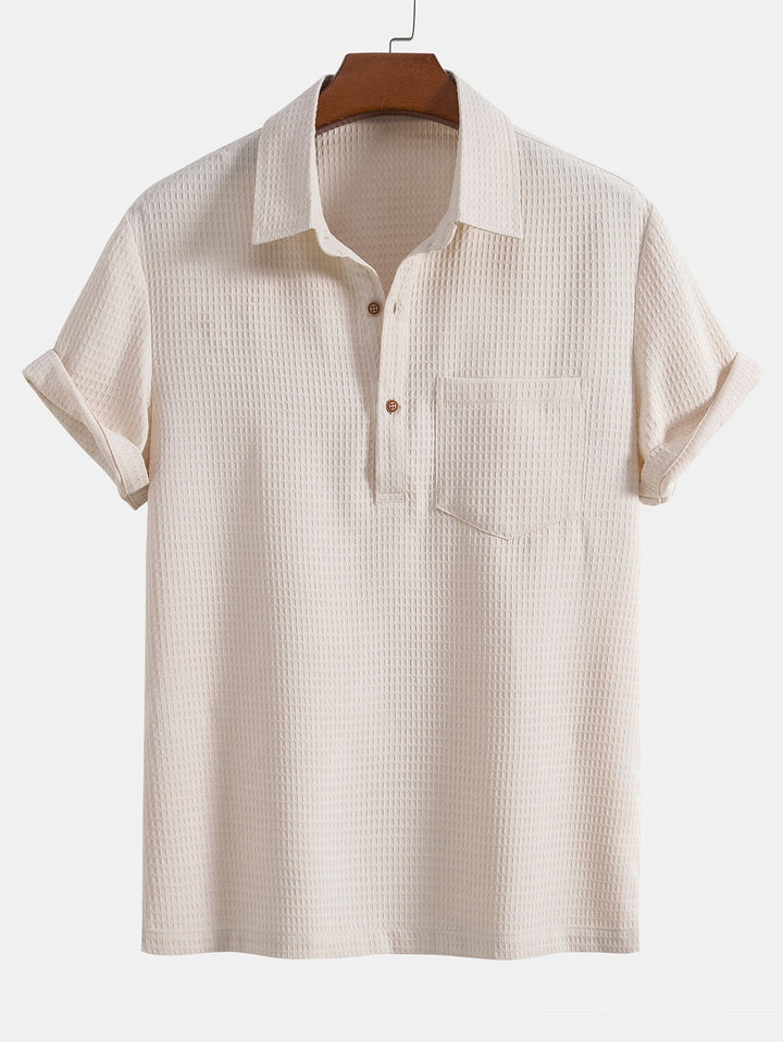 Waffle Polo Collar Shirt With Pocket &amp; Waffle Shorts